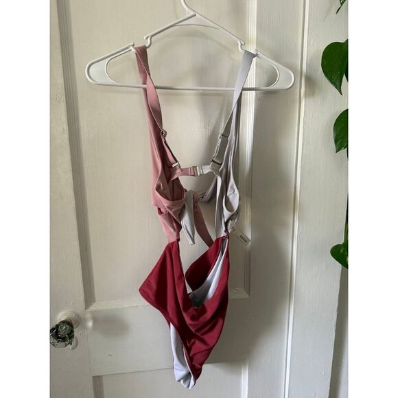 SHEIN women’s size large cut out pink white red bathing suit - Picture 4 of 9